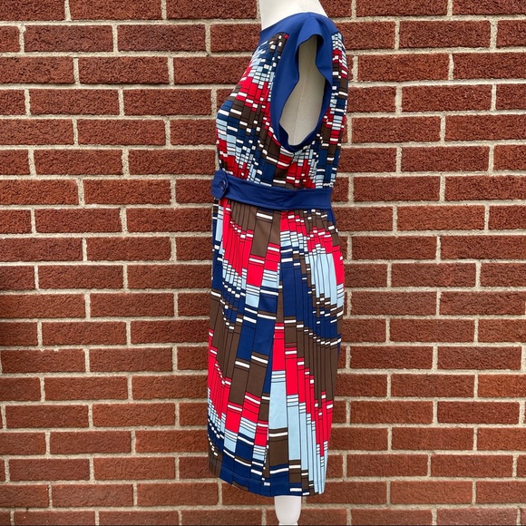 BCBGMaxAzia  70s Retro Dress In Poppy Multi Size Small Red Blue - Picture 8 of 11